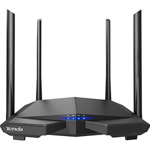 Tenda AC6 Dualband WLAN Router (867Mbit/s 5GHz+300Mbit/s 2,4GHz) 4 * 5dBi Antennen, 4 * 10/100Mbit/s LAN/WAN-Port, Repeater&Access Point Modus, MU-MIMO, APP, IPv6, WPS, Keine DSL-Funktion, Schwarz