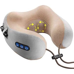 Nekmassageapparaat Shiatsu massageapparaat voor nek, schouders, rug, U-vormig nekmassageapparaat spieren, pijnverlichting in de halswervelkolom, draadloze massageontspanner voor thuis op kantoor (bruin)