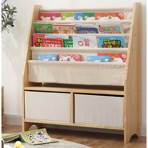 【Massief Houten】 2-in-1 Multifunctionele Kinderboekenrek 4-laags W80 x D30 xH95 - Opbergkast - Solide houten boekenkast voor kinderen - Boekenplank - Boekenopslag - Opbergruimte Speelgoed - Opbergrek - Kinderkamer Kast - Organizer - Speelgoedrek