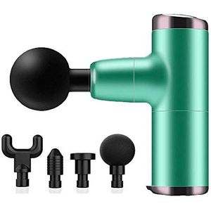 Mini-massagepistool, draagbaar, elektrisch Deep Tissue Percussion massageapparaat voor pijnverlichting, 4 snelheden, mini-fasciaristool, handmassageapparaat met 4 massagekoppen voor sporters (groen)
