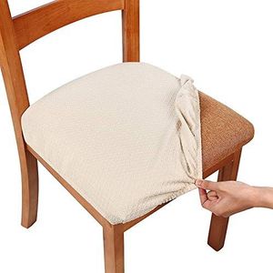 Homaxy Stretch Jacquard eetkamerstoel stoelhoezen set van 6, afneembare, wasbare anti-stof eetkamerstoel zitkussen hoezen met stropdassen, beige