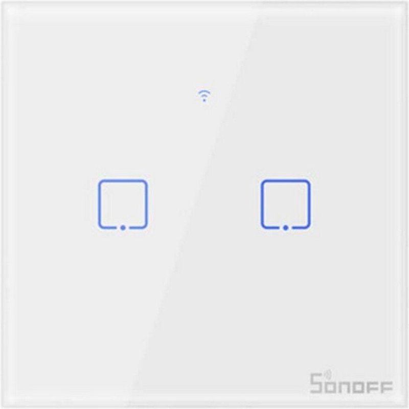 Sonoff - Smart Switch WiFi + RF 433 T1 EU TX - 2-kanaals - Hittebestendig ABS - Gehard Glas