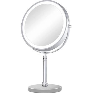Make-upspiegel verlicht met 1X/10X vergroting en dimbare helderheid, oplaadbare dubbelzijdige make-up make-upspiegel 360° draaibaar voor thuis