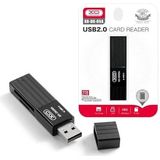 XO memory card reader DK05A 2in1 USB 2.0, zwart