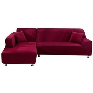 ele ELEOPTION Bankhoezen elastische stretch bankovertrek set van 2 3-zits voor L-vorm sofa incl. 2 stuks kussensloop (wijnrood)