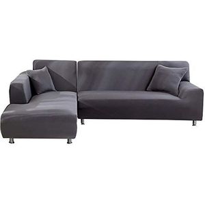 ele ELEOPTION Bankovertrek, elastische stretch bankovertrek, 2-delige set, 3-zits voor L-vorm sofa incl. 2 kussenslopen (grijs)