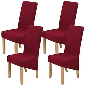Grote stretch stoelhoezen, set van 4 afneembare en wasbare stoffen slipcovers met print, voor eetkamer, hotel of banket (rood)