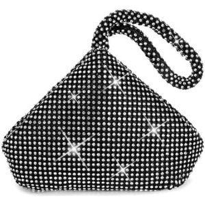 ele ELEOPTION Dames clutch strass handtas avondtas voor party dans bruiloft (zwart), zwart