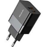 Mcdodo CH-1952 20W Dual Wall Charger with USB and USB-C Ports, plus USB-C to Lightning Cable (Black)