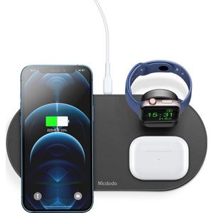 Mcdodo CH-7061 3-in-1 15W Wireless Charger for Mobile, TWS, and Apple Watch (Black)