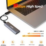 Maiwo K1689 M.2 SSD Behuizing - USB-C 3.2 Gen2 - 10Gbps - Grijs
