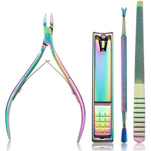 4 in 1 FABIYAN kleur titanium nail art tool set dode huid scharen staal push nagelvijl tang