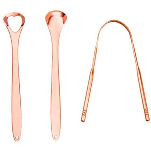 2 STUKS Tongreiniger Bad Breath Roestvrij Staal Reiniging Borstel Tongschraper + Tweedelige Set (Rose Gold)