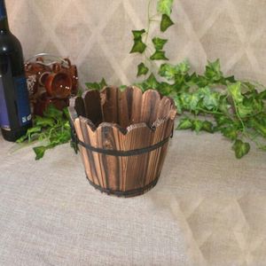 Balkon plantaardige succulente Carbonized hout bloempot retro kleine houten emmer Home Decoratie  grootte: L  stijl: Wave mond