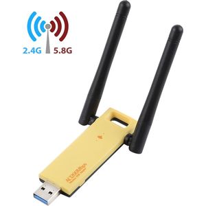 AC1200Mbps 2.4GHz & 5GHz Dual-Band USB 3.0 WiFi Adapter externe netwerkkaart met 2 externe antenne (geel)