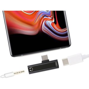 2 in 1 USB-C/type-C male naar USB-C/type-C vrouwelijke 3.5 mm Jack opladen luisteren adapter (zilver)