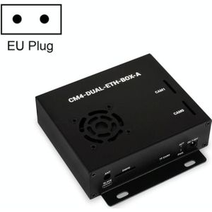 Waveshare Dual Gigabit Ethernet Mini-computer met metalen behuizing en koelventilator voor Raspberry PI CM4 (EU-plug)