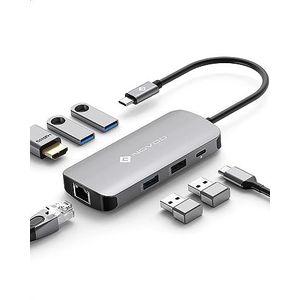 NOVOO - USB C-hub 7-in-1 - Adapter - HDMI 4K - Ethernet - 4 x USB - 100 W PD Oplaadpoort
