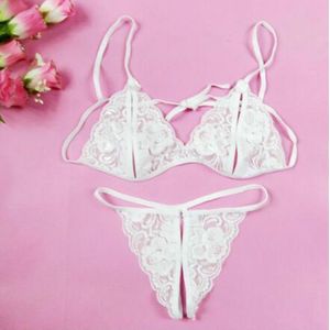 3 PCS Lady Lotion Open Sexy Kant Drie-punt erotische lingerie Open Slipje Temptation Set (Wit)