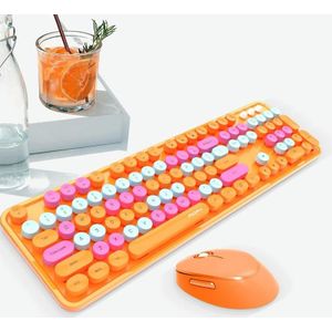 Mofii Sweet Wireless Keyboard And Mouse Set Girls Punk Keyboard Office Set  Colour: Vibrant Orange Mixed Color