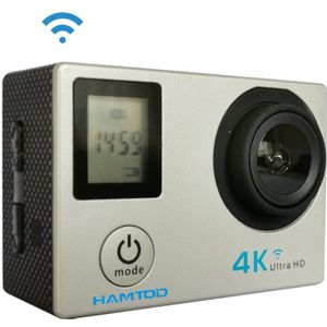 HAMTOD H12 UHD 4K WiFi sport camera met waterdichte behuizing  Generalplus 4247  0 66 inch + 2 0 inch LCD-scherm  170 graden groothoek lens (zilver)