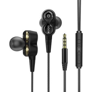 D12 1 2 m bedraad in oor 3 5 mm interface stereodraadgestuurde HIFI-oortelefoons Dual-motion Loop Running Game Music Headset met verpakking (zwart)
