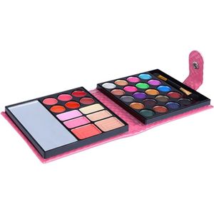 32 kleuren make-up 20 kleuren Eye Shadow make-up palet + Blush geperst poeder bevroren lippenstift met spiegel & borstel  Wallet Case stijl set (roze)