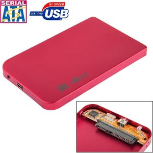 Externe USB 2.0 behuizing voor 2.5 inch SATA HDD harde schijf  Afmetingen: 126 x 75 x 13 mm (rood)