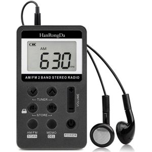 HRD-103 FM + AM Two Band Portable Radio met Lanyard & Headset(Zwart)