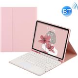 Round Cap Bluetooth Keyboard Leather Case with Pen Slot & Touchpad for Samsung Galaxy Tab S6 Lite / S7 / A7 10.4 2020(Pink+White Keyboard)