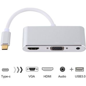 USB 2 0 + audio poort + VGA + HDMI naar USB-C/type-C HUB adapter (zilver)