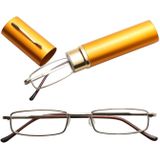 Leesbrillen metalen voorjaar voet draagbare Presbyopische bril met buis geval + 3.00 D (zwart)