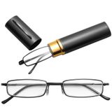 Leesbrillen metalen voorjaar voet draagbare Presbyopische bril met buis geval + 3.00 D (zwart)
