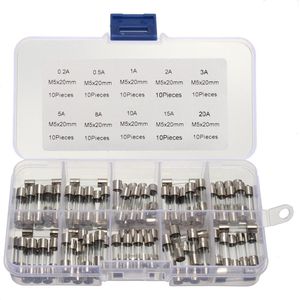 100 STKS 5 x 20mm Zekering Diverse Sets Glas Zekeringen Buis 0.2A 0.5A 1A 2A 3A 5A 8A 10A 15A 20A