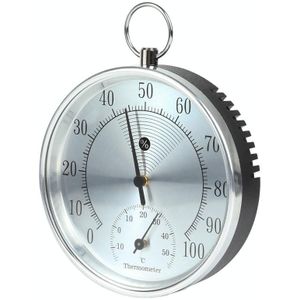 Mini ronde klokvormige indoor outdoor hygrometer vochtigheid thermometer temperatuurmeter met hangende ring (zilver)