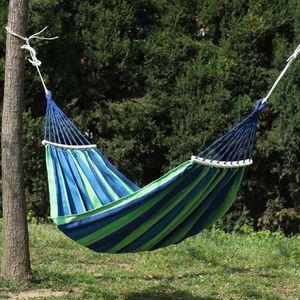 Dikke canvas hangmat veld rollover preventie outdoor hangmat swing 260x150 met stok (blauwe strepen)