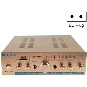 AV-9100 2CH 300W + 300W Karaoke HiFi Stereo audio vermogensversterker  ondersteuning FM/SD & MMC/MP3-speler/USB  AC 220-240V  EU-stekker