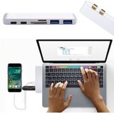 6-in-1 Aluminium multifunctionele 5 Gbps USB-C / Type-C HUB adapter met 2 USB 3.0 poorten en 2 USB-C / Type-C poorten & SD/TF Kaartlezer voor MacBook 2015/2016 / 2017 (zilverkleurig)