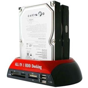 Alles in 1 HDD Dock Station voor twee 2.5 inch/3.5 inch SATA/IDE harde schijven en met kaartlezer plus Hub