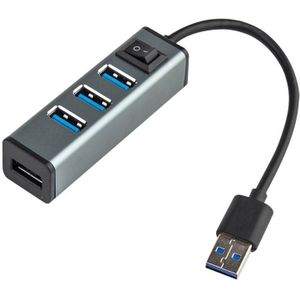 USB tot 4 USB 3.0 Poorten Aluminium Hub met schakelaar