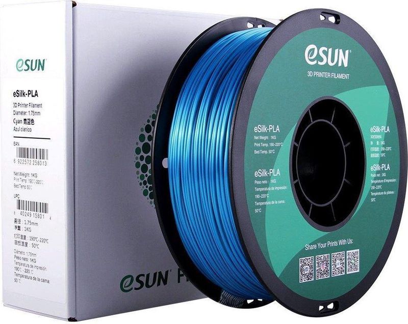 eSun eSilk PLA Filament,mm, Cyan 1kg