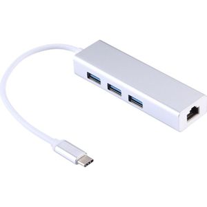Aluminium Shell 3 USB3.0 poorten HUB + USB-C / Type-C Gigabit Ethernet-Adapter voor MacBook