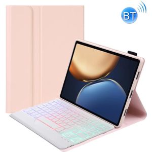 AHV7-BS Lamsvacht Textuur Tri-Color Backlight Bluetooth Toetsenbord Lederen Tablet Case voor Honor Tablet V7 Pro (Pink)