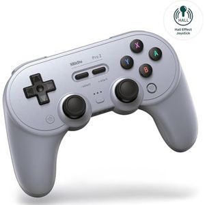 8Bitdo Pro 2 Bluetooth Controller for Switch, Hall Effect Joystick Update, Wireless Gaming Controller for Switch, PC, Android, and Steam Deck & Apple (Gray Edition)