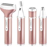 4-in-1 USB oplaadbare Vibrissa wenkbrauwen rietenknipper lichaamshaar leegvissen Machine Set (Rose goud)