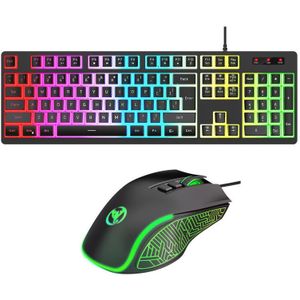 HXSJ L200+X100 Bedraad RGB Backlit Toetsenbord en Muis Set 104 Pudding Key Caps + 3600DPI Muis(Zwart)