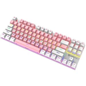 XUNFOX K80 87 sleutels bekabeld gaming mechanisch verlicht toetsenbord  kabellengte: 1 5 m (roze wit)