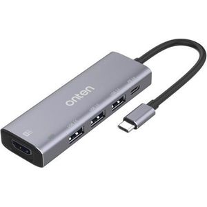 Onten OT-95123 5-in-1 multifunctionele Type-C + USB + HDMI-dockingstation, kabellengte: 145 mm (zilver)