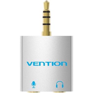 Vention - BDBW0 - Audio-adapter - Zilver - 4-polig 3,5mm mannelijk naar 2x 3,5mm vrouwelijk - 0,25m