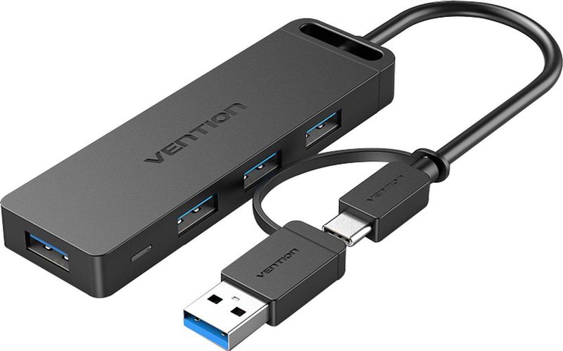 Vention CHTBB interface hub USB 3.2 Gen 1 (3.1 Gen 1) Type-A + Type-C 5000 Mbit/s Zwart